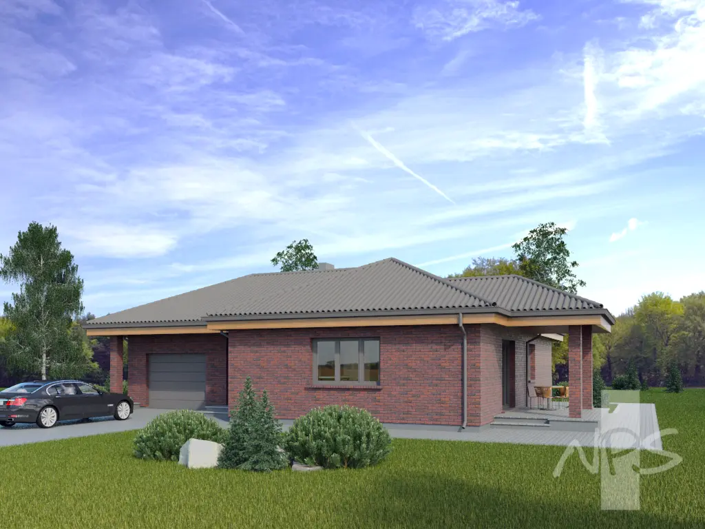 Proiect de casa parter 145 m²: 3 Dormitoare, 1 Bai, Bucatarie deschisa, Garaj