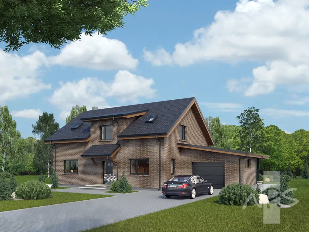 Proiect de casa parter cu mansardă 218 m²: 3 Dormitoare, Birou, 3 Bai, Garaj