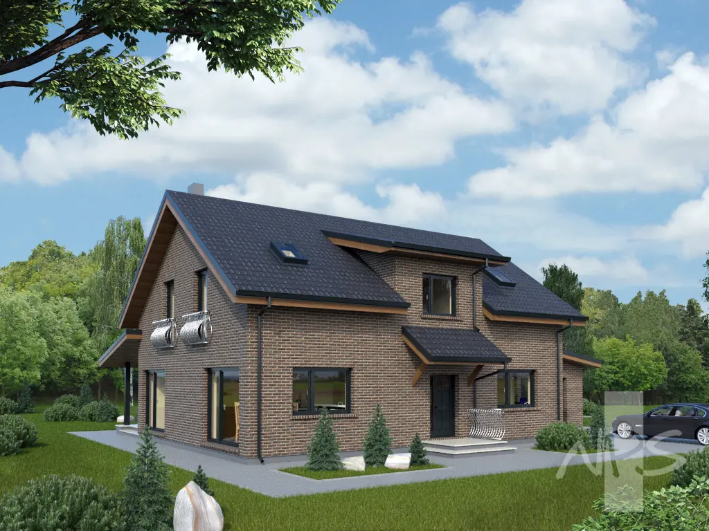 Proiect de casa parter cu mansardă 218 m²: 3 Dormitoare, Birou, 3 Bai, Garaj