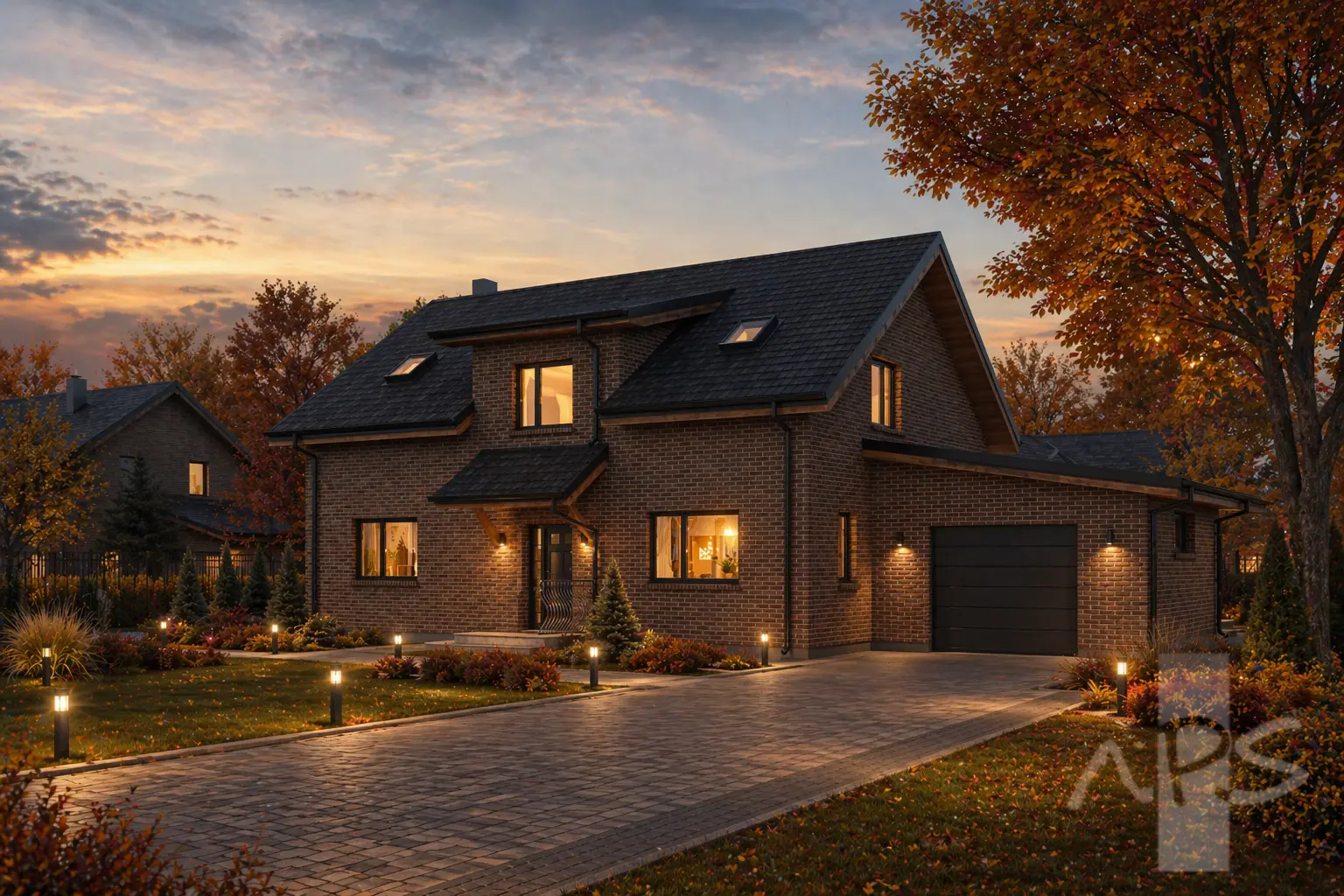 Proiect de casa parter cu mansardă 218 m²: 3 Dormitoare, Birou, 3 Bai, Garaj