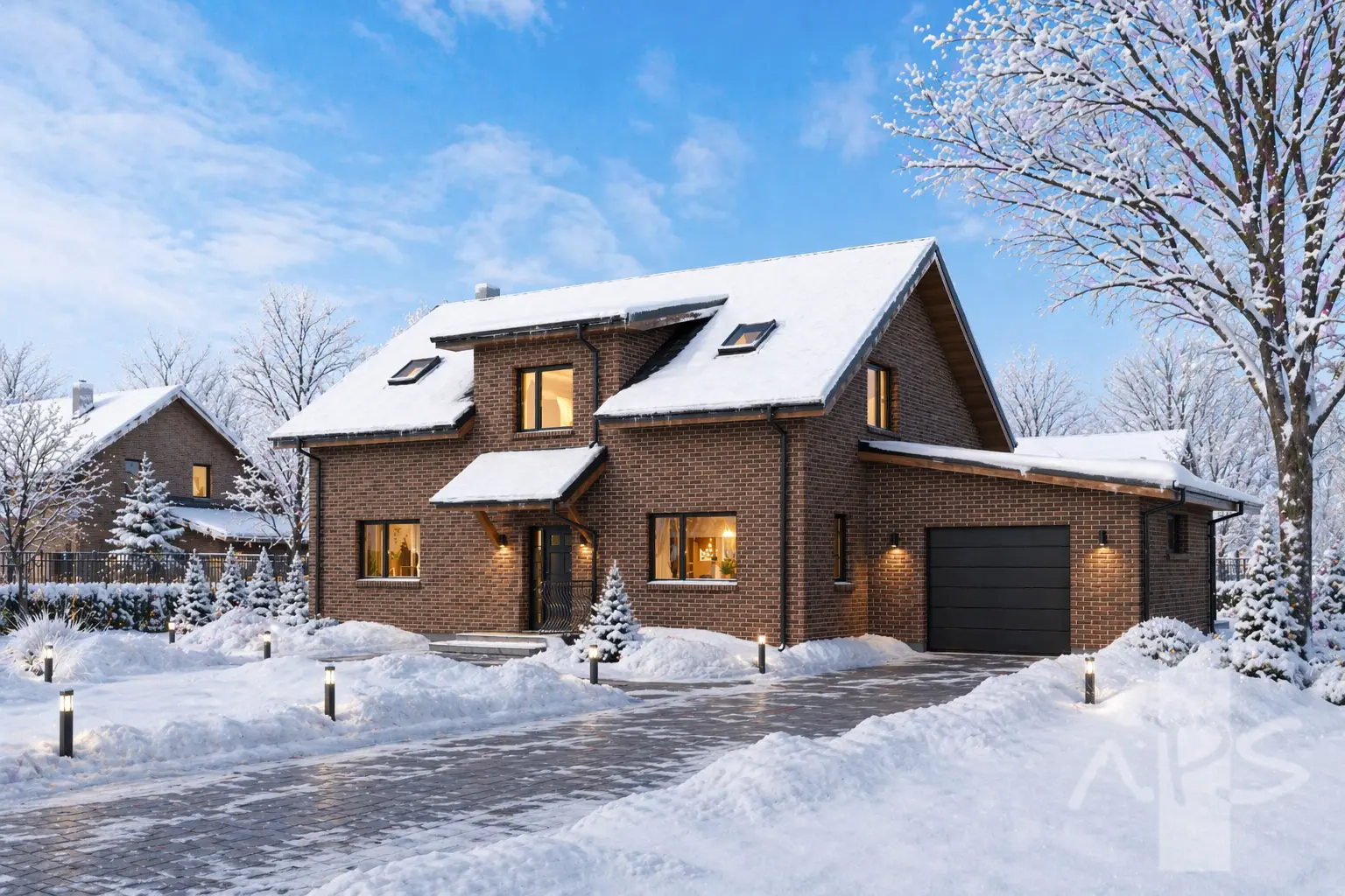 Proiect de casa parter cu mansardă 218 m²: 3 Dormitoare, Birou, 3 Bai, Garaj