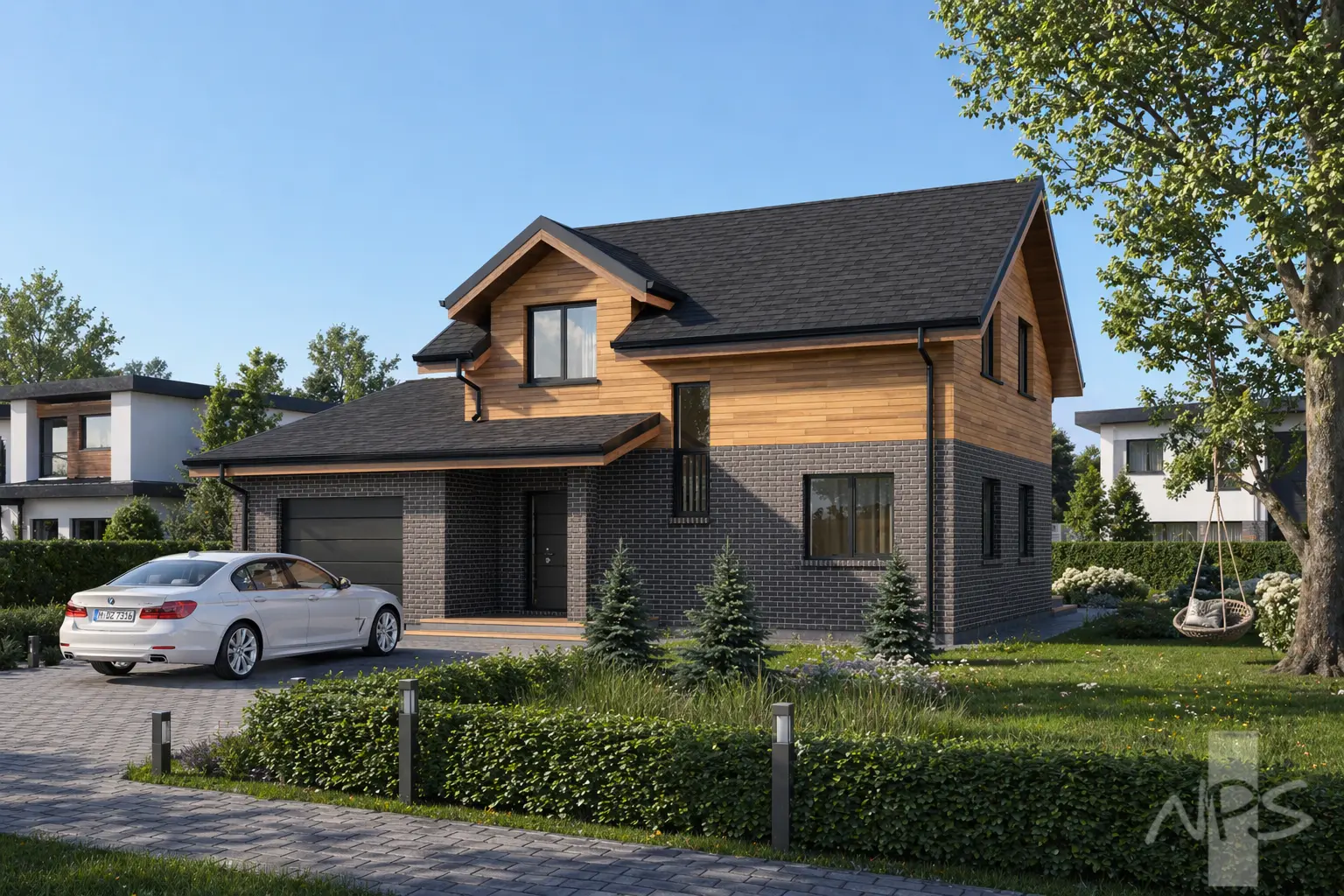 Proiect de casa parter cu mansardă 163 m²: 3 Dormitoare, Birou, 2 Bai, Bucatarie deschisa, Garaj