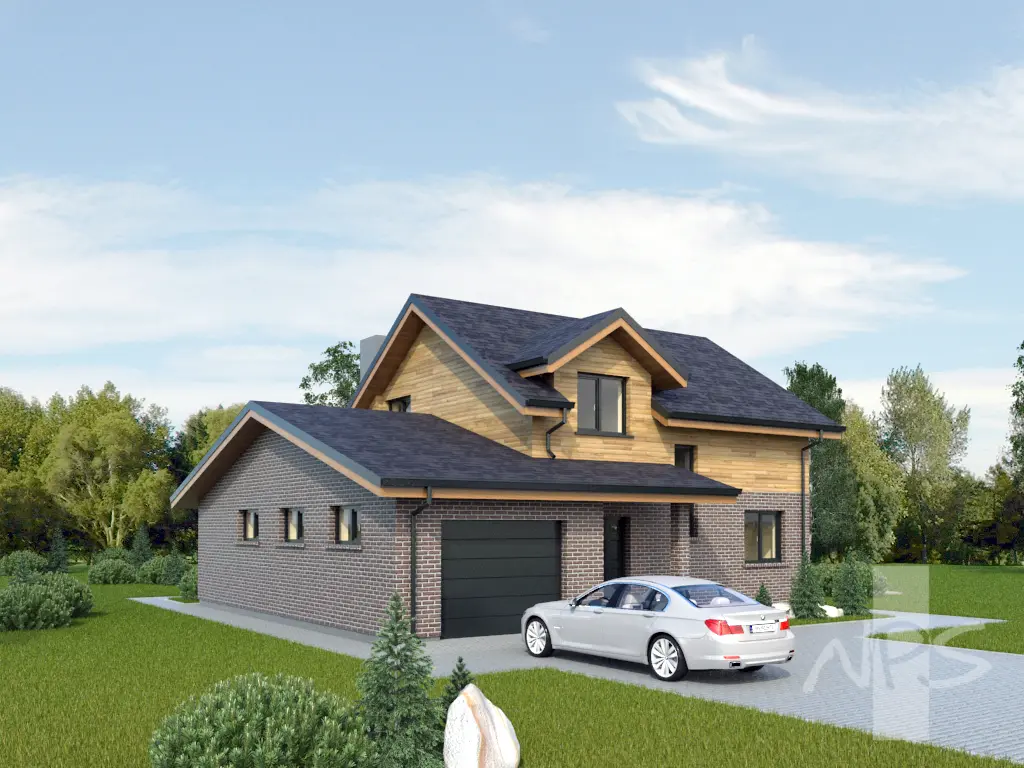 Proiect de casa parter cu mansardă 163 m²: 3 Dormitoare, Birou, 2 Bai, Bucatarie deschisa, Garaj