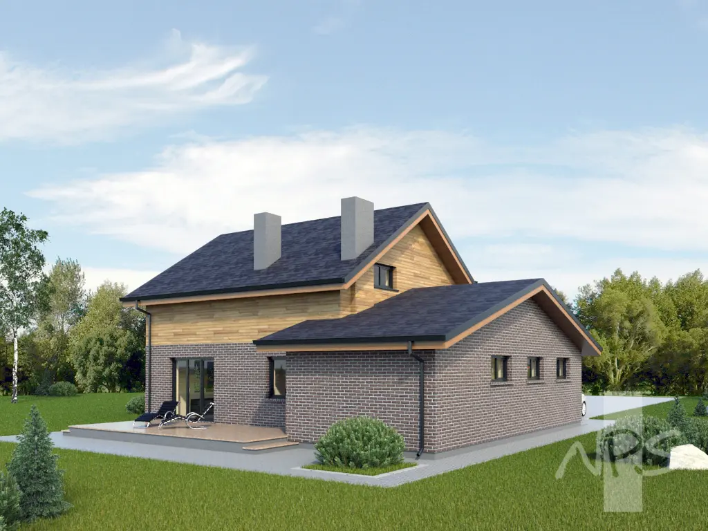 Proiect de casa parter cu mansardă 163 m²: 3 Dormitoare, Birou, 2 Bai, Bucatarie deschisa, Garaj