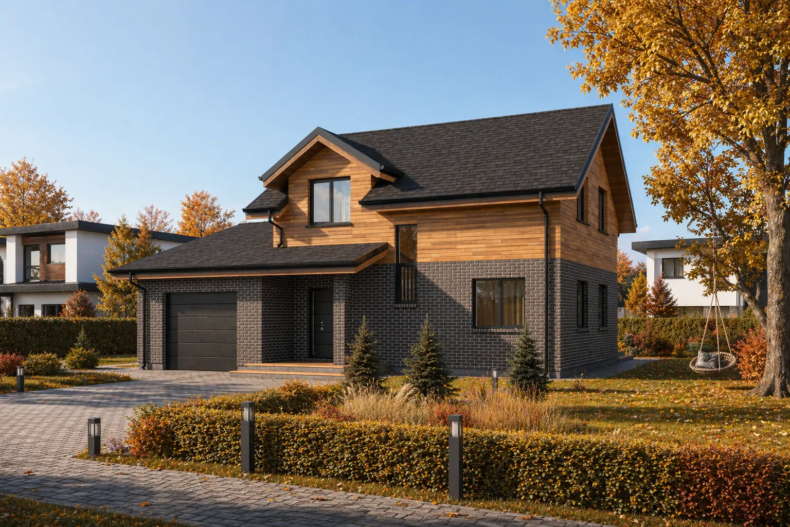 Proiect de casa parter cu mansardă 163 m²: 3 Dormitoare, Birou, 2 Bai, Bucatarie deschisa, Garaj