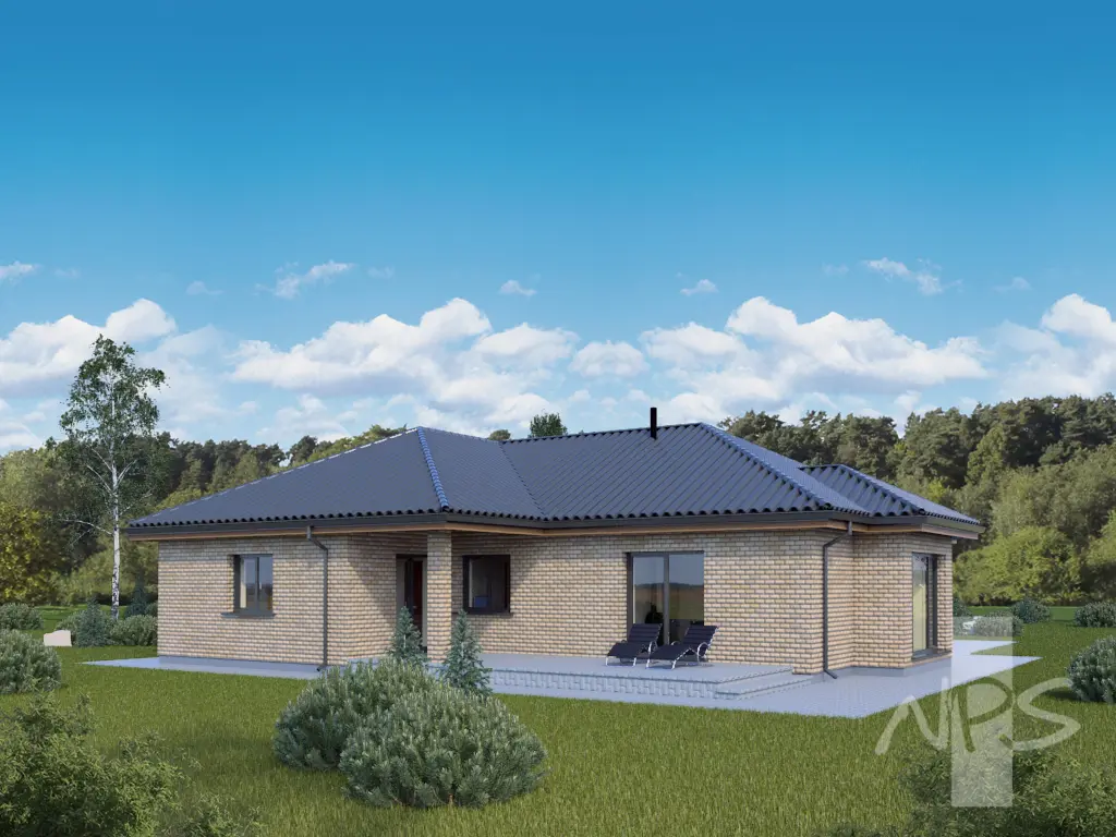 Proiect de casa parter 132 m²: 3 Dormitoare, 1 Bai, Bucatarie deschisa, fara Garaj