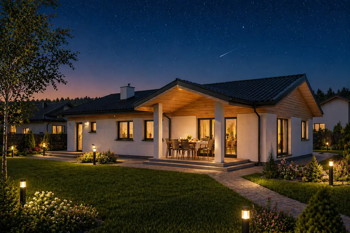 Proiect de casa parter 158 m²: 3 Dormitoare, 2 Bai, Garaj