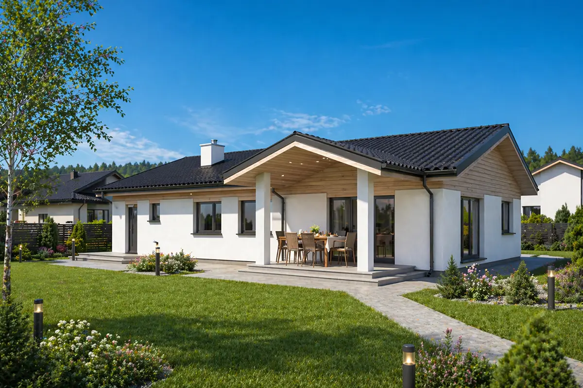 Proiect de casa parter 158 m²: 3 Dormitoare, 2 Bai, Garaj