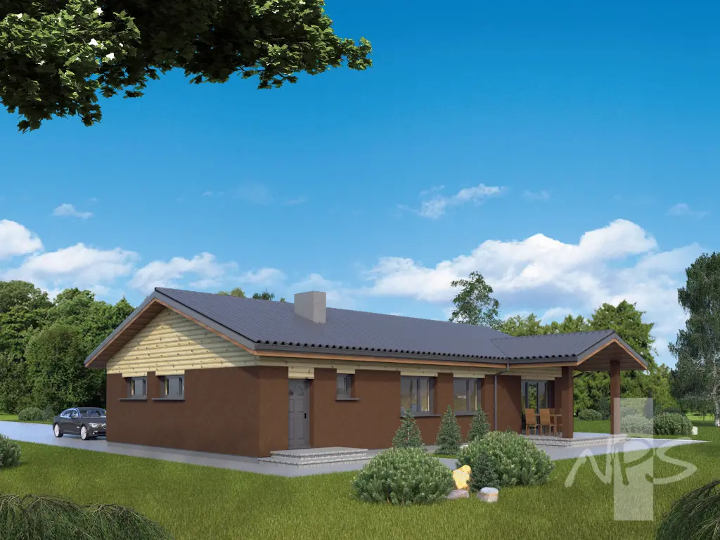 Proiect de casa parter 158 m²: 3 Dormitoare, 2 Bai, Garaj
