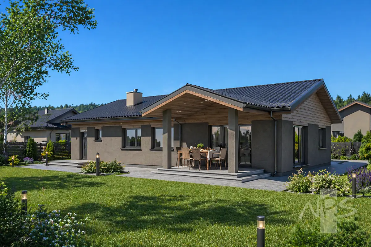 Proiect de casa parter 158 m²: 3 Dormitoare, 2 Bai, Garaj