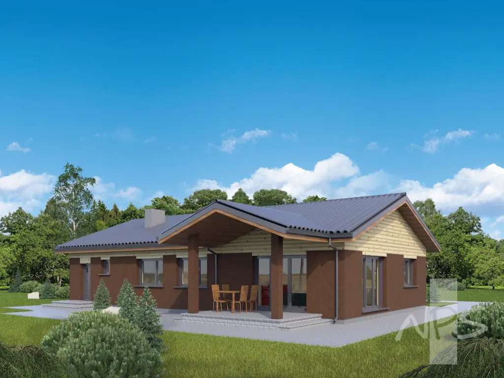 Proiect de casa parter 158 m²: 3 Dormitoare, 2 Bai, Garaj