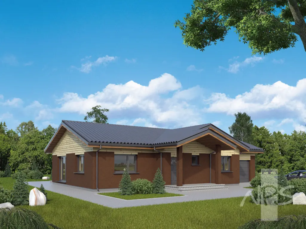 Proiect de casa parter 158 m²: 3 Dormitoare, 2 Bai, Garaj