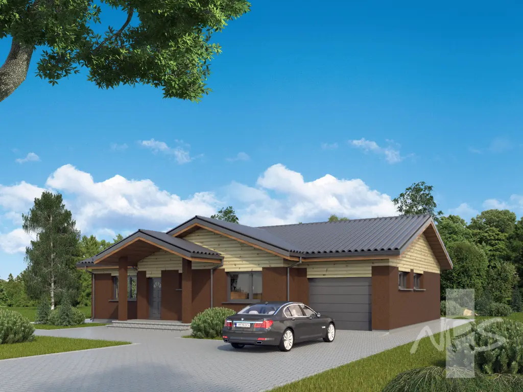 Proiect de casa parter 158 m²: 3 Dormitoare, 2 Bai, Garaj