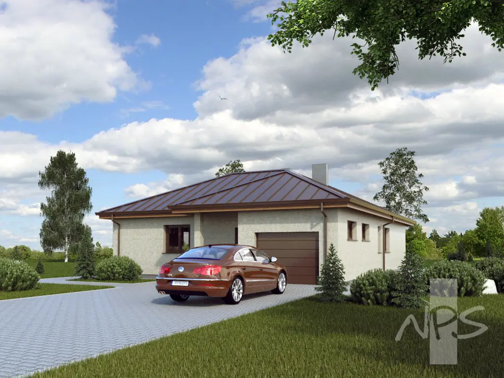 Proiect de casa parter 146 m²: 3 Dormitoare, 1 Bai, Bucatarie deschisa, Garaj