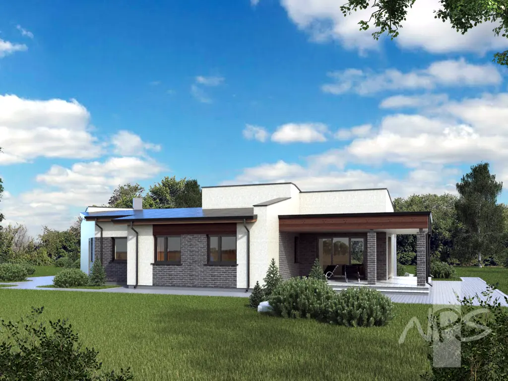 Proiect de casa parter 153 m²: 3 Dormitoare, 2 Bai, Garaj
