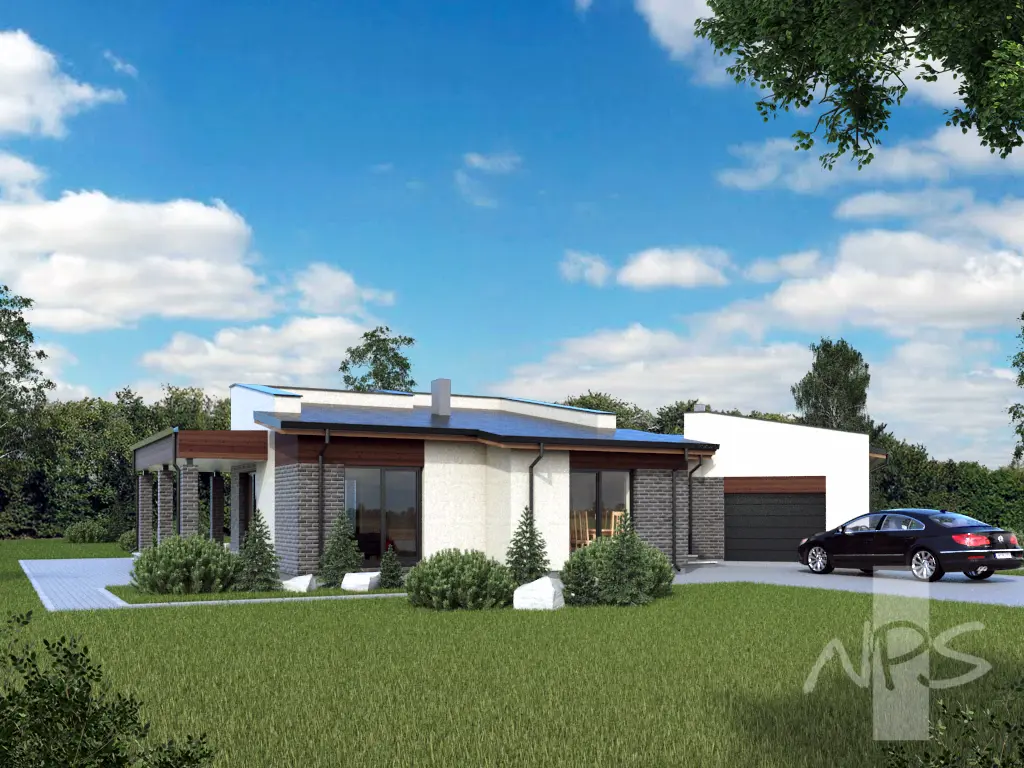 Proiect de casa parter 153 m²: 3 Dormitoare, 2 Bai, Garaj