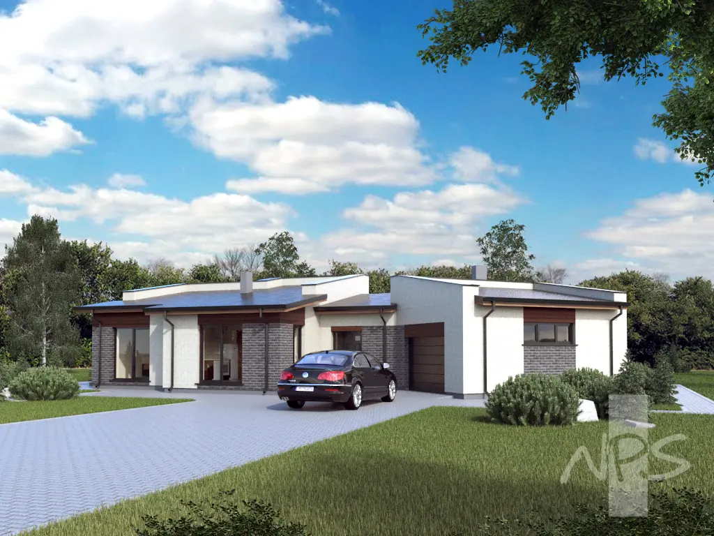 Proiect de casa parter 153 m²: 3 Dormitoare, 2 Bai, Garaj