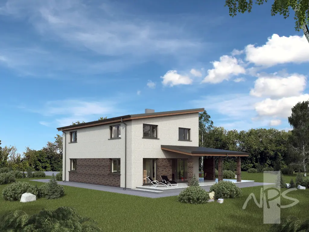 Proiect de casa 186 m²: 2 Parter, 3 Dormitoare, Birou, 2 Bai, Garaj