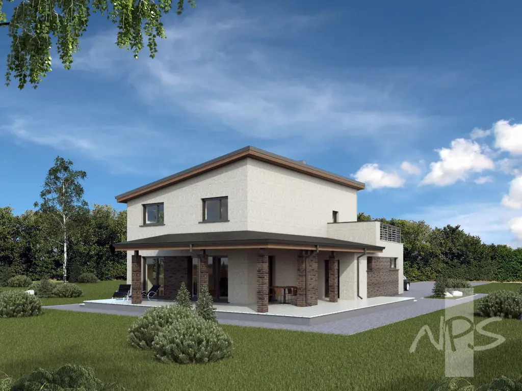 Proiect de casa 186 m²: 2 Parter, 3 Dormitoare, Birou, 2 Bai, Garaj