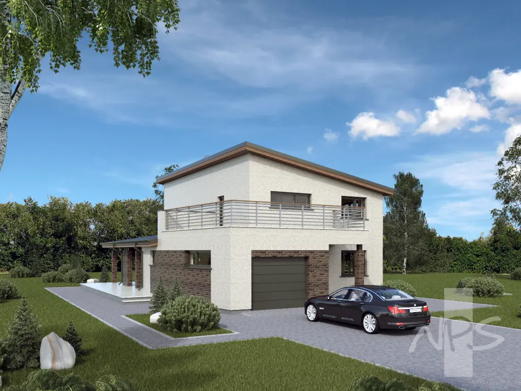 Proiect de casa 186 m²: 2 Parter, 3 Dormitoare, Birou, 2 Bai, Garaj