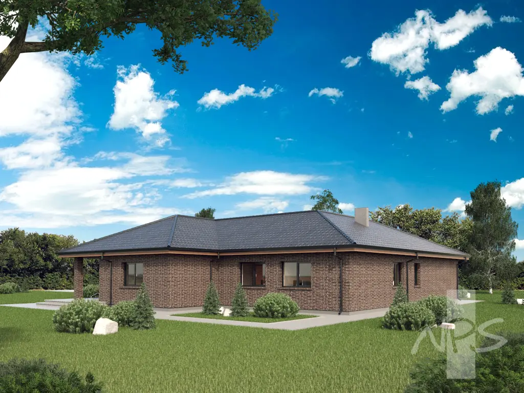 Proiect de casa 207 m²: Parter, 3 Dormitoare, Birou, 2 Bai, Garaj