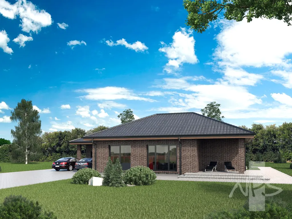 Proiect de casa 207 m²: Parter, 3 Dormitoare, Birou, 2 Bai, Garaj