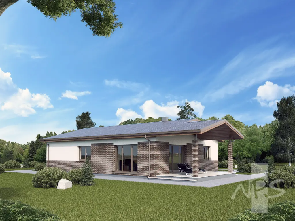 Proiect de casa 158 m²: Parter, 3 Dormitoare, Birou, 1 Bai, Garaj