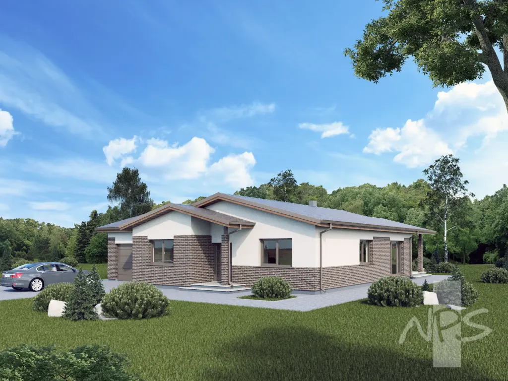 Proiect de casa 158 m²: Parter, 3 Dormitoare, Birou, 1 Bai, Garaj