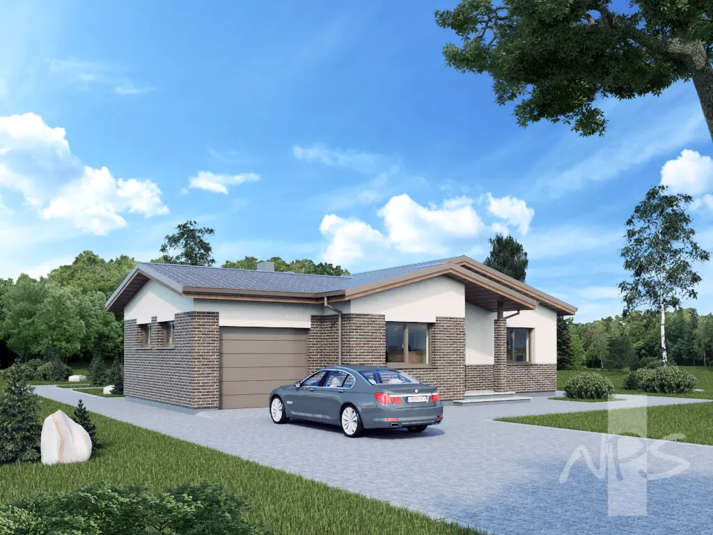 Proiect de casa 158 m²: Parter, 3 Dormitoare, Birou, 1 Bai, Garaj