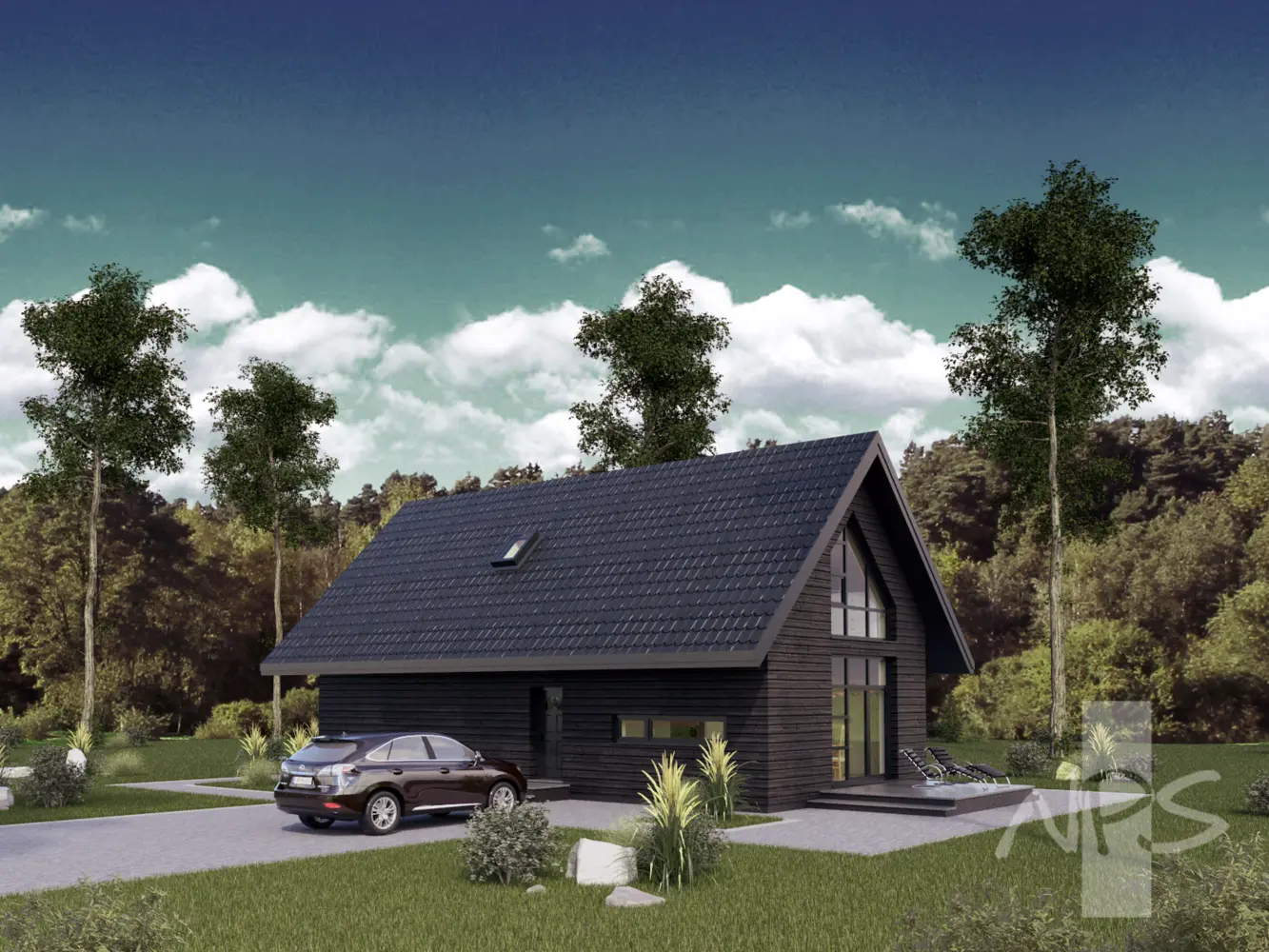Proiect de casa 128 m²: Parter cu mansardă, 2 Dormitoare, 2 Bai