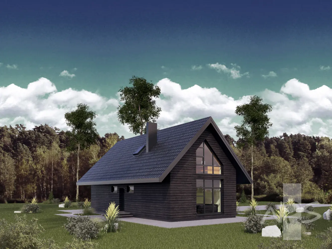 Proiect de casa 128 m²: Parter cu mansardă, 2 Dormitoare, 2 Bai