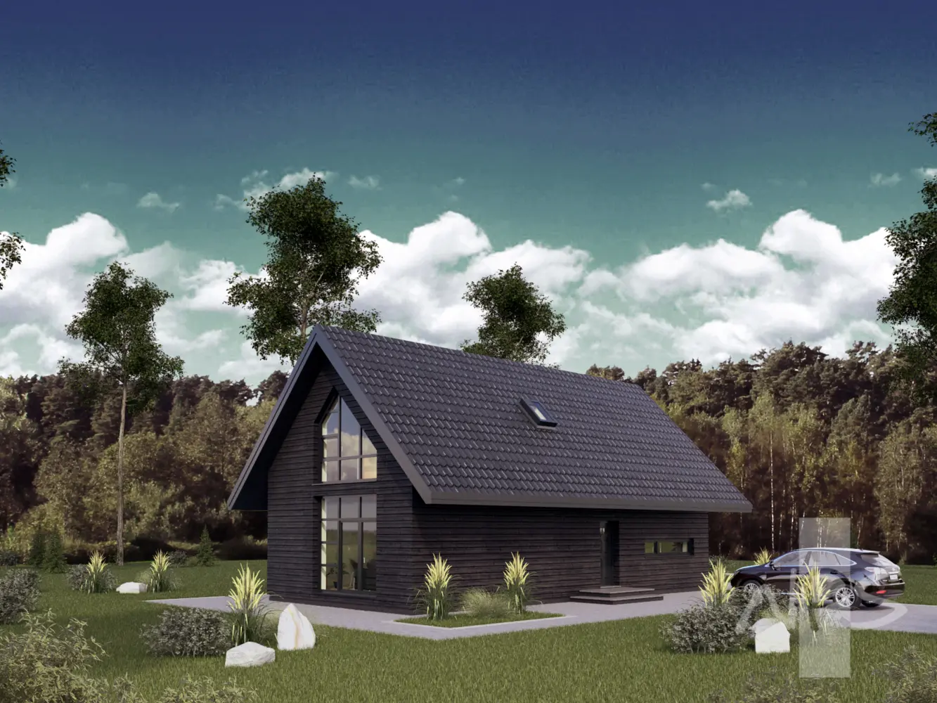 Proiect de casa 128 m²: Parter cu mansardă, 2 Dormitoare, 2 Bai