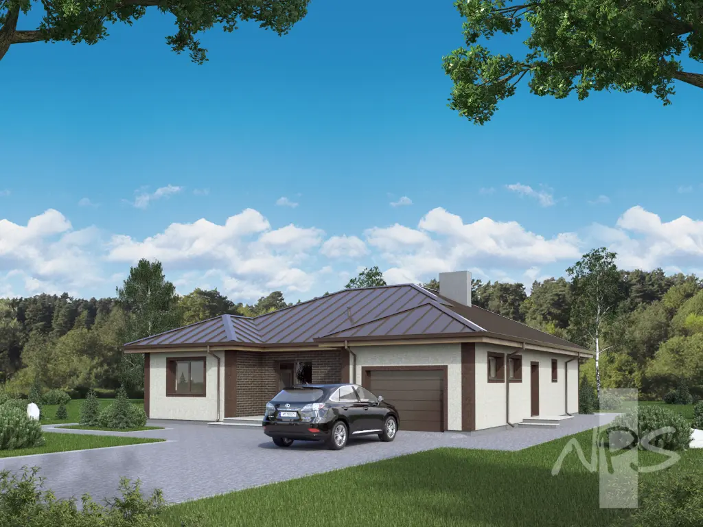 Proiect de casa parter 164 m²: 4 Dormitoare, 2 Bai, Garaj
