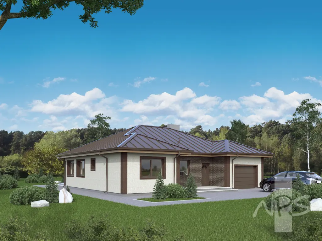 Proiect de casa parter 164 m²: 4 Dormitoare, 2 Bai, Garaj