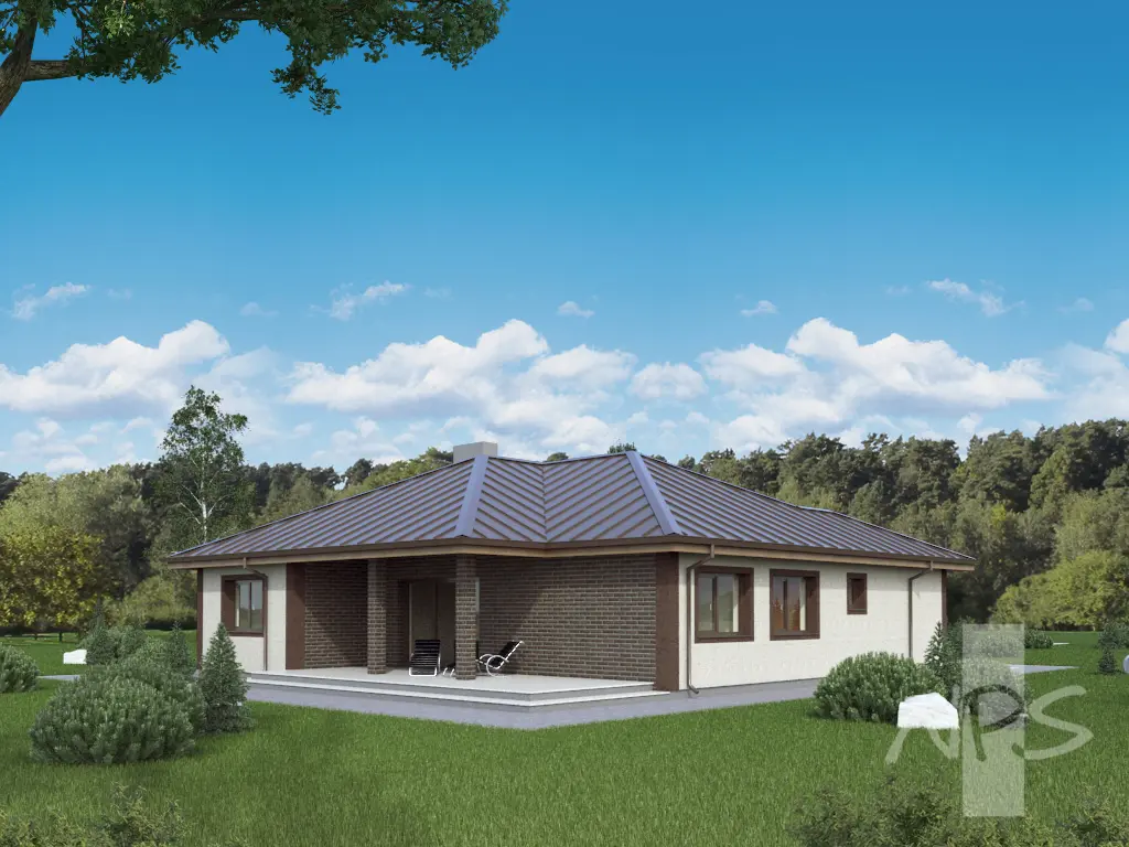 Proiect de casa parter 164 m²: 4 Dormitoare, 2 Bai, Garaj