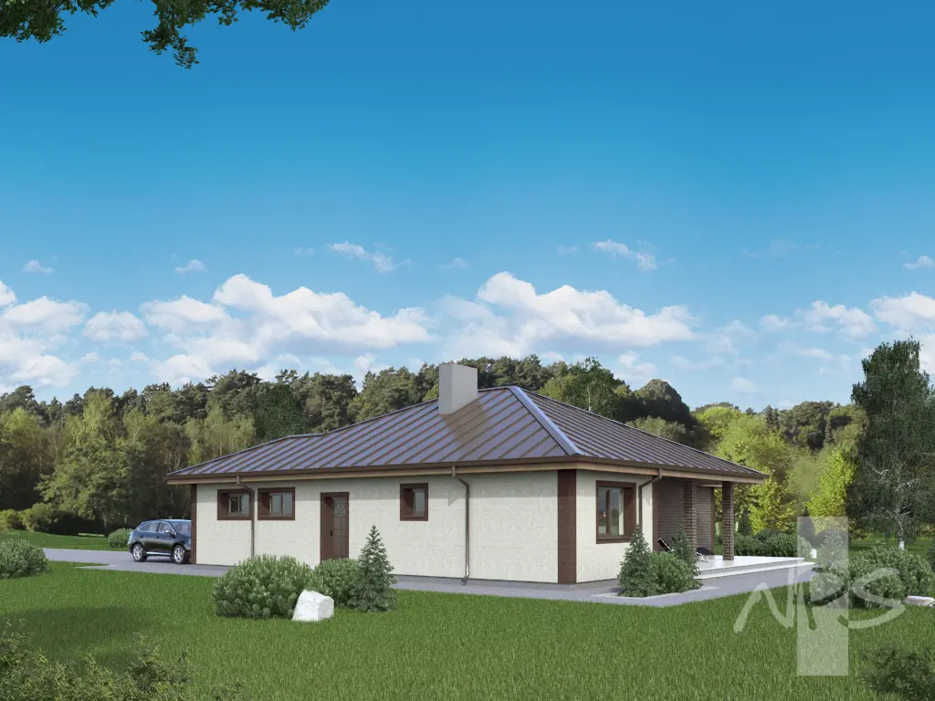 Proiect de casa parter 164 m²: 4 Dormitoare, 2 Bai, Garaj