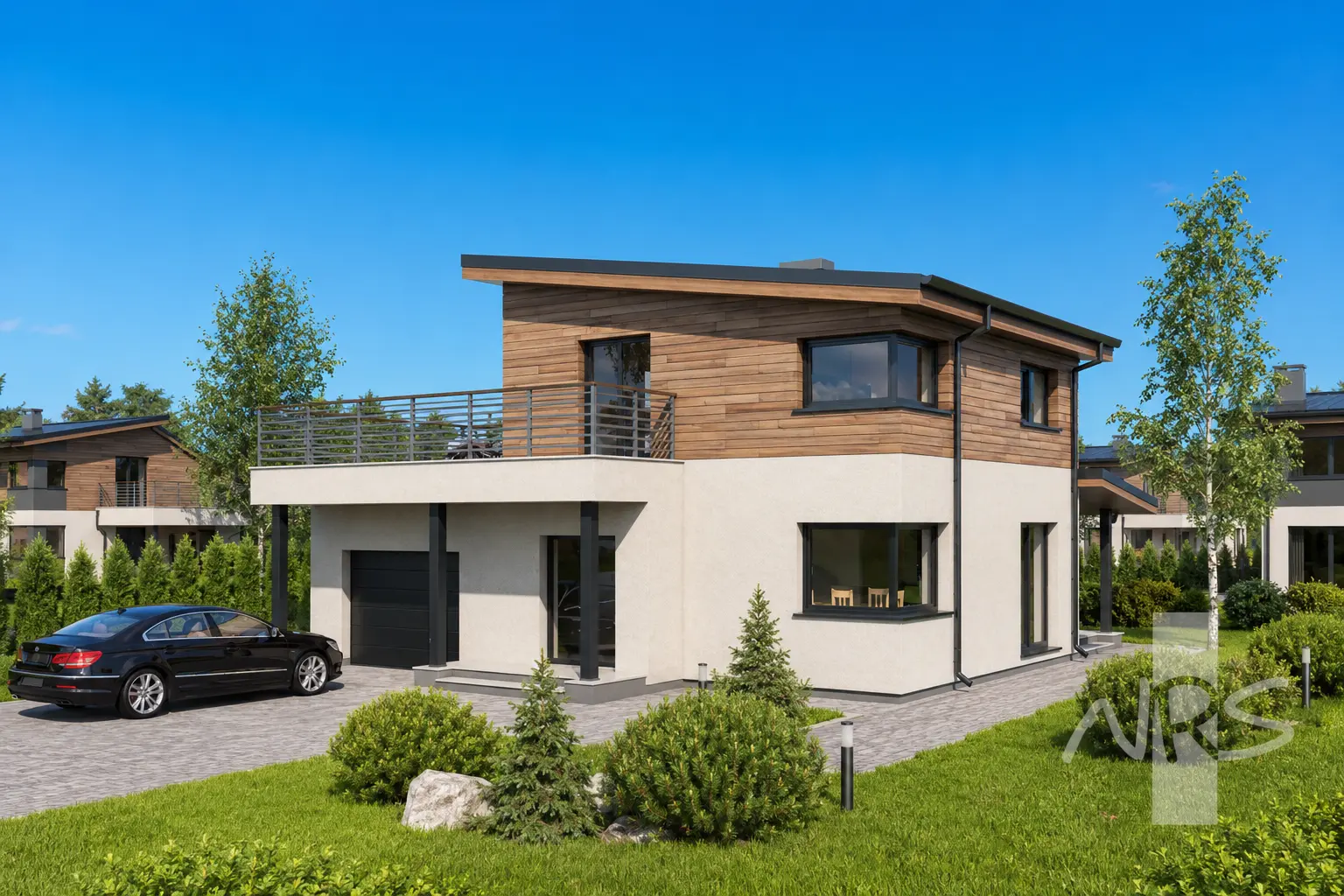 Proiect de casa cu etaj 120 m²: 2 Dormitoare, 2 Bai, Garaj