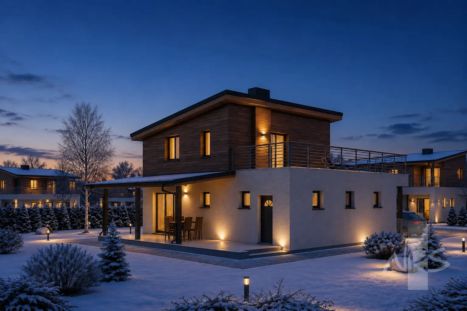 Proiect de casa cu etaj 120 m²: 2 Dormitoare, 2 Bai, Garaj