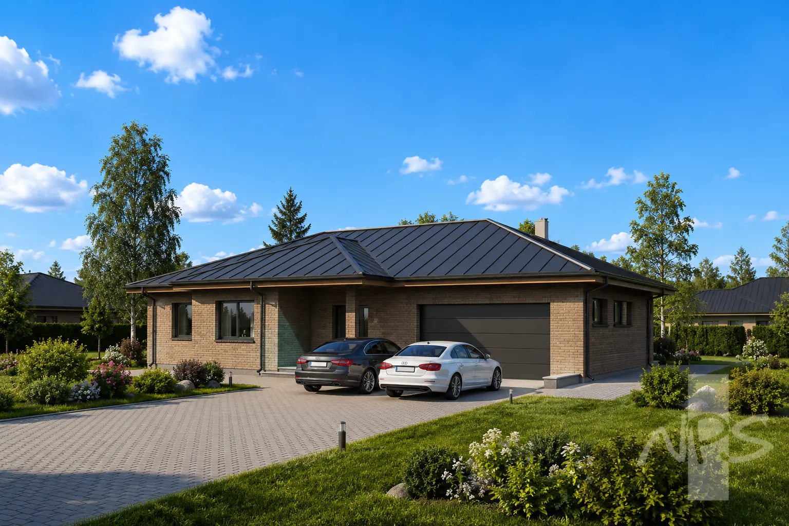 Proiect de casa parter 202 m²: 3 Dormitoare, 2 Bai, Garaj