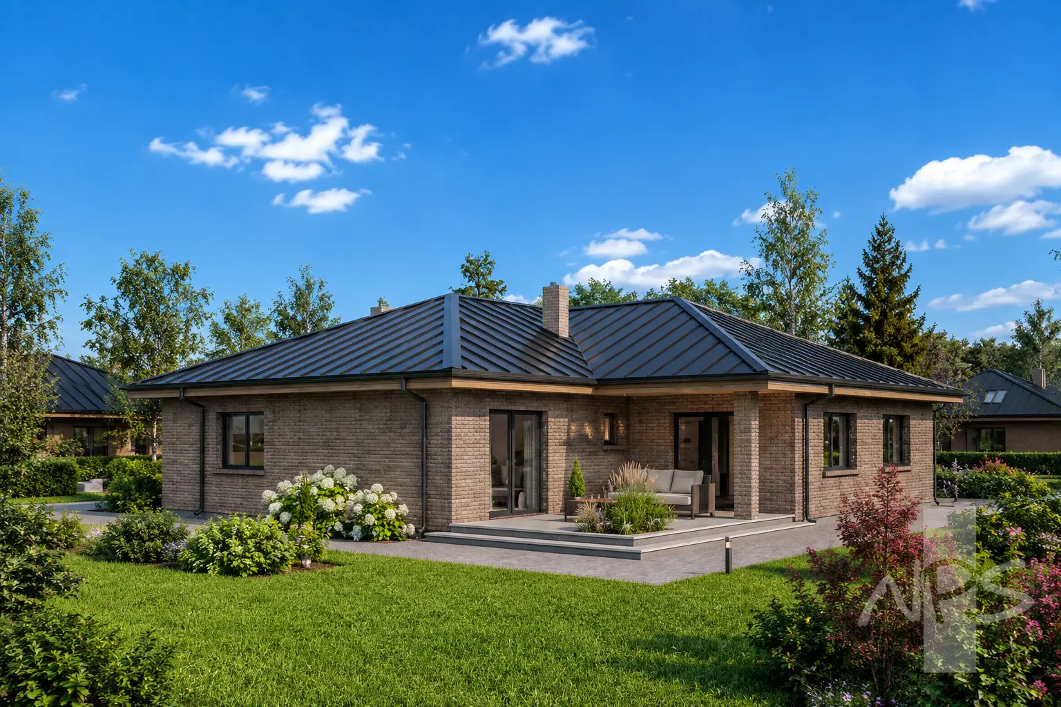 Proiect de casa parter 202 m²: 3 Dormitoare, 2 Bai, Garaj