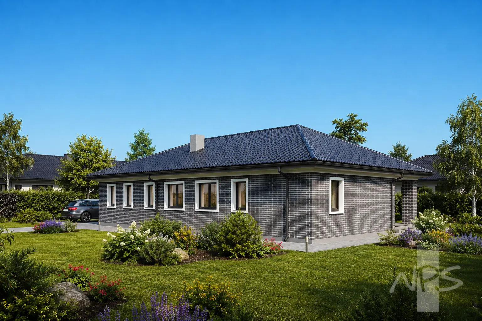 Proiect de casa parter 225 m²: 3 Dormitoare, 3 Bai, Garaj