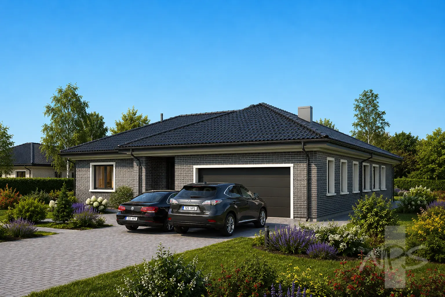 Proiect de casa parter 225 m²: 3 Dormitoare, 3 Bai, Garaj