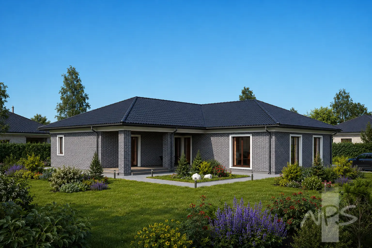 Proiect de casa parter 225 m²: 3 Dormitoare, 3 Bai, Garaj