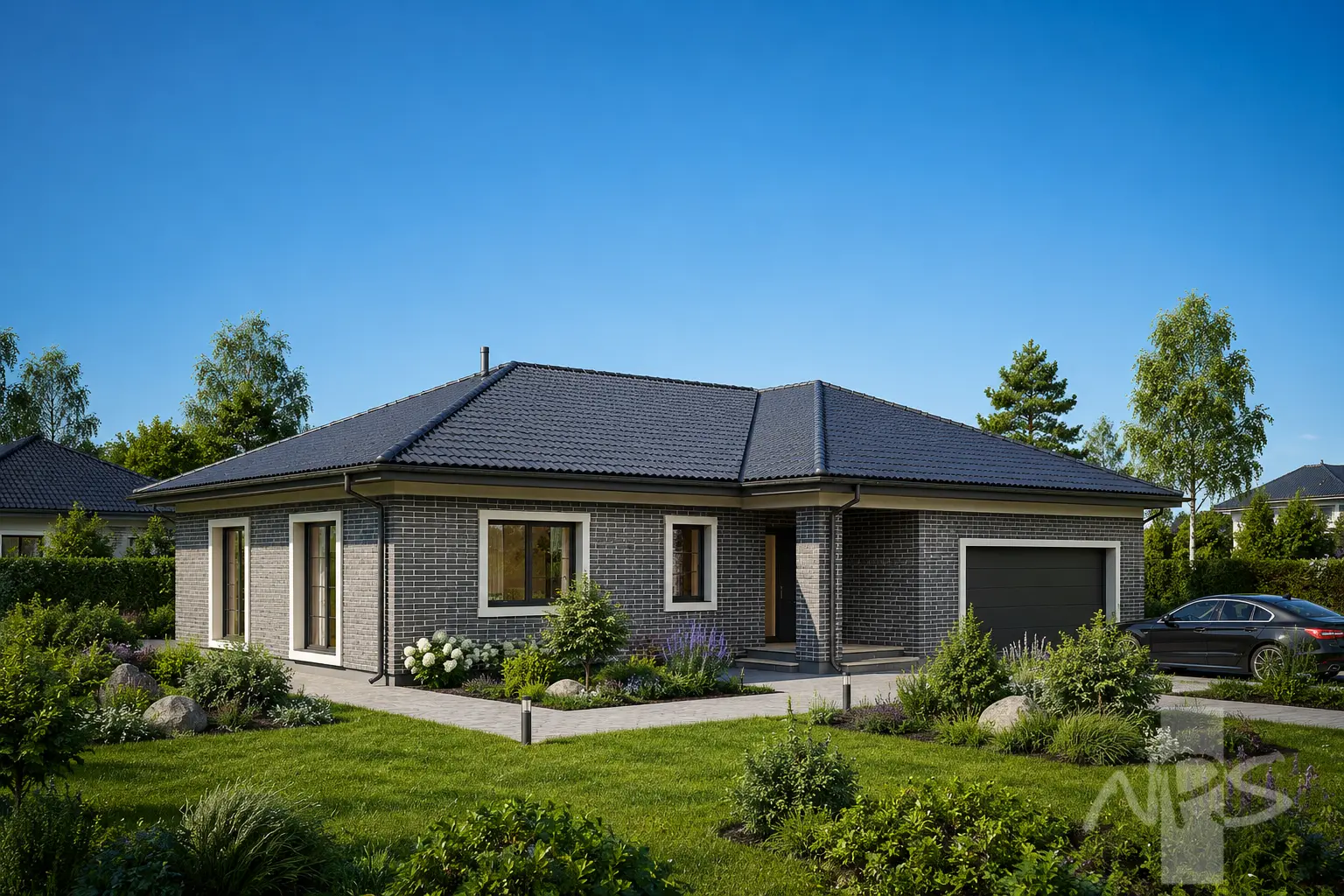 Proiect de casa parter 225 m²: 3 Dormitoare, 3 Bai, Garaj
