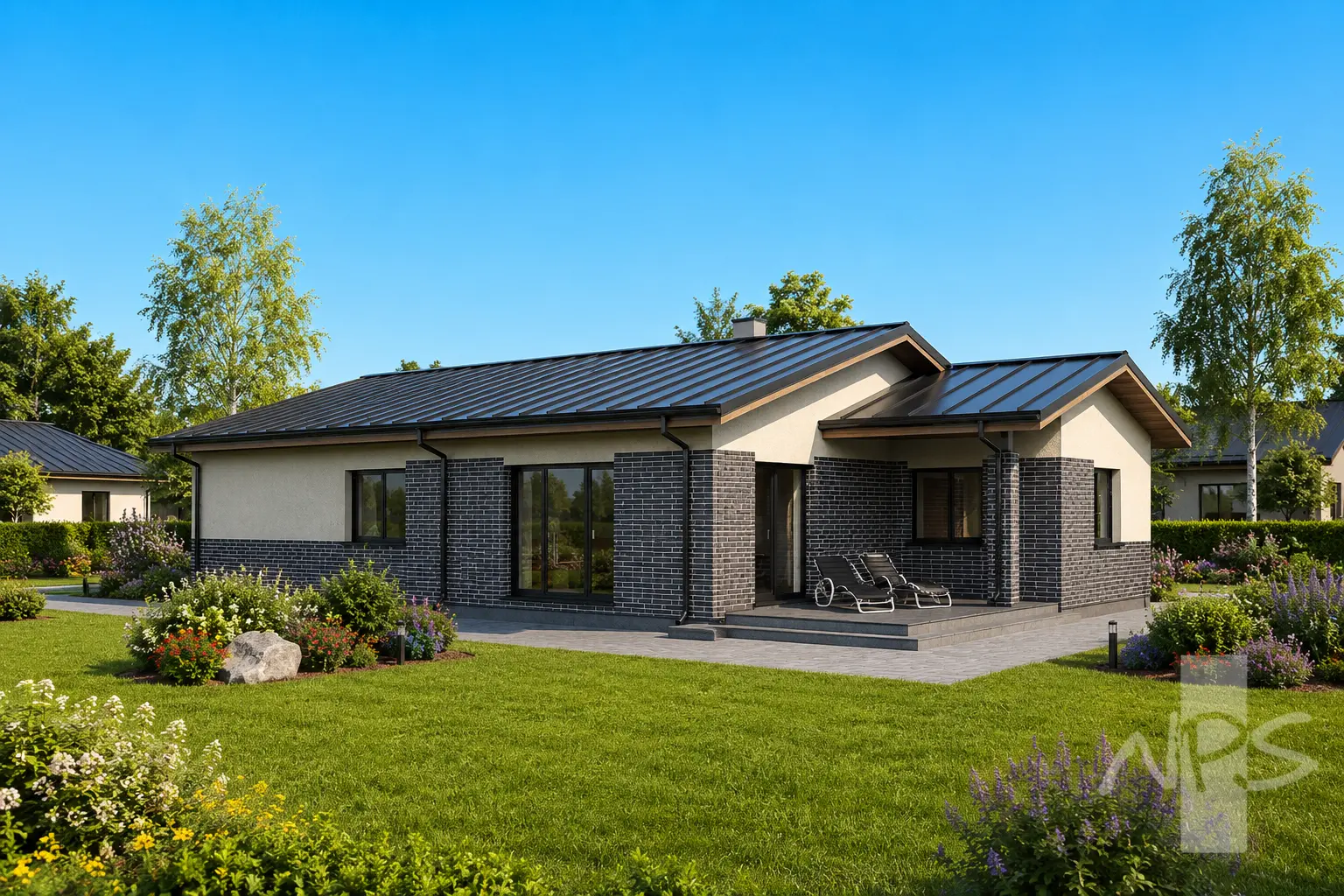 Proiect de casa parter 188 m²: 4 Dormitoare, 2 Bai, Garaj