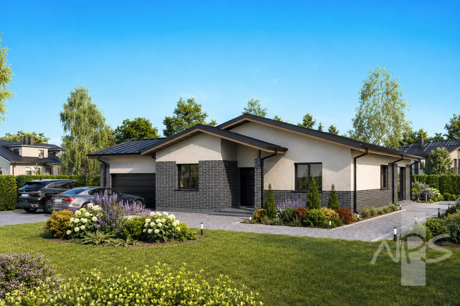 Proiect de casa parter 188 m²: 4 Dormitoare, 2 Bai, Garaj