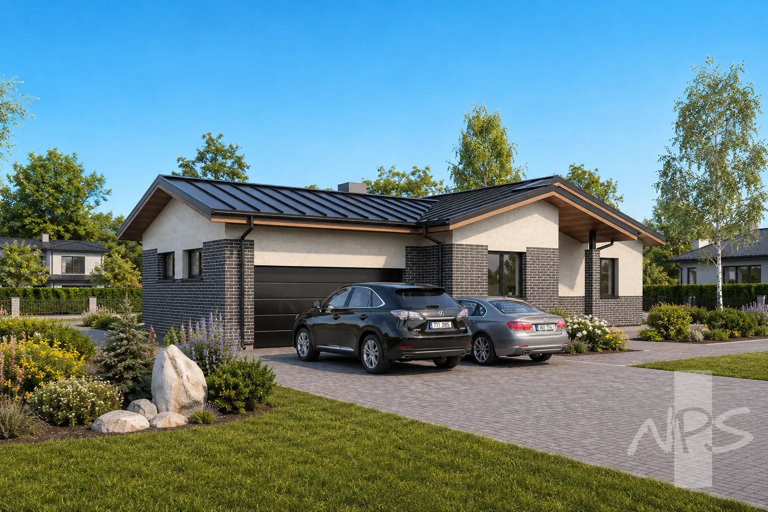 Proiect de casa parter 188 m²: 4 Dormitoare, 2 Bai, Garaj
