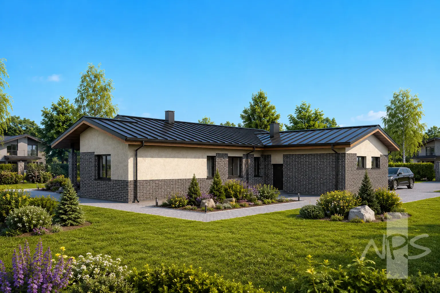 Proiect de casa parter 188 m²: 4 Dormitoare, 2 Bai, Garaj