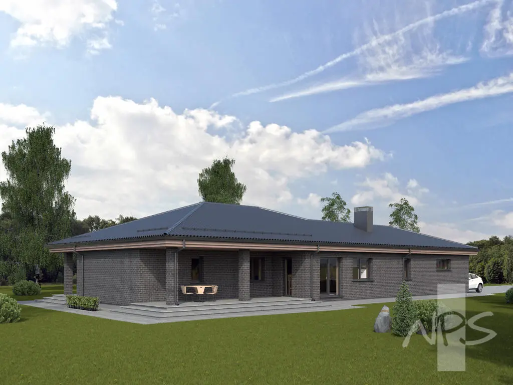 Proiect de casa parter 199 m²: 3 Dormitoare, Birou, 1 Bai, Garaj