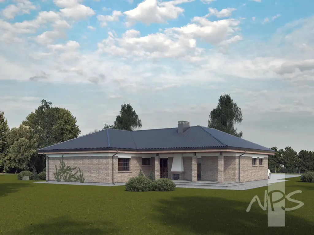 Proiect de casa parter 173 m²: 4 Dormitoare, 1 Bai, Bucatarie deschisa, Garaj